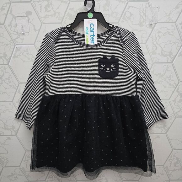 Nwt Carter's 100% Cotton Baby Girl Halloween Tulle Dress Black Cat 2 pc - Picture 5 of 9
